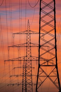 Extra-high-voltage lines, 380 KV, power line, the electricity comes from the Rhenish lignite mining