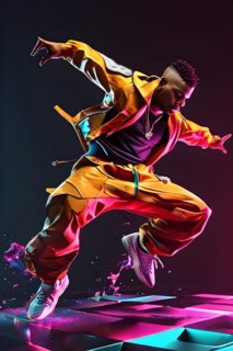 Olympic breakdancer transformed into fluid abstract shapes, AI generated