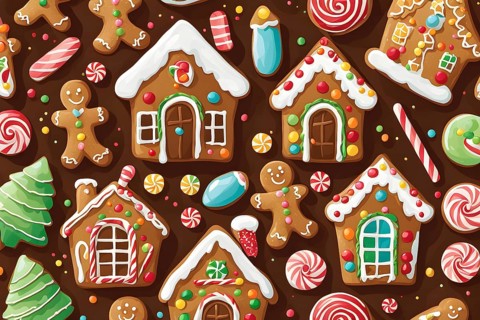 Abstract wallpaper illustration of of gingerbread house decoration, AI generated
