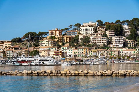 Coastal town of Port de Sóller in the north-west of the island, near Alconàsser, Serra de