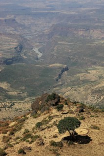 Landscape in the Choke Mountains, view into the valley, Ethiopia, Africa