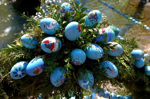 Easter custom, Easter fountain in Franconian Switzerland, detail, here in Bieberbach, district of