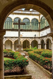 Garden and inner courtyard of a historic baroque church in the city of Recife, Pernambuco, Recife,