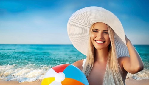 An attractive young woman on the beach in the Caribbean, Studio