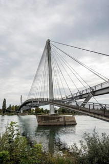 Bridge over the Rhine, cable-stayed bridge Passerelle des Deux Rives, Kehl, Ortenau,