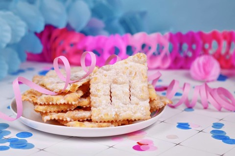 Fried Italian dessert snack for carnival season called 'Galani', ' Chiacchiere' or 'Crostoli'