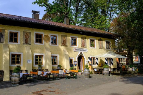 Castle restaurant, beer garden, Maxlrain, Upper Bavaria, Bavaria, Germany, Europe