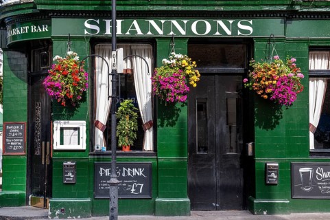 Green tiled façade and black doors, Shannons, Pub, Portobello Road, Notting Hill, London, England,