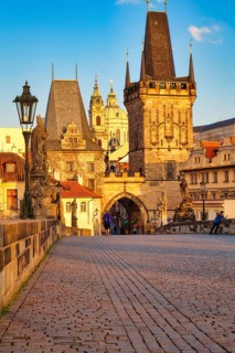 Lesser Town Bridge Tower in the early morning, Charles Bridge in Prague, Czech Republic, Europe