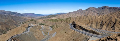 Road with serpentines, mountain landscape, Tizi-n-Tichka pass road, High Atlas, Morocco, Africa