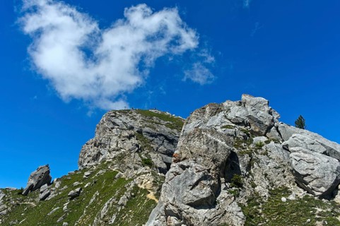 The rocky ascent to the summit of Pierre Avoi, Valais Alps, Verbier, Valais, Switzerland, Europe