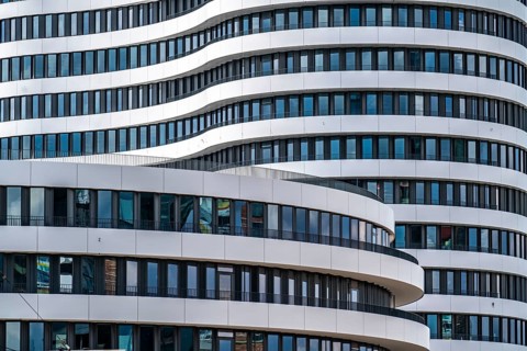 Modern office building in the Media Harbour on the Rhine, Düsseldorf, North Rhine-Westphalia,
