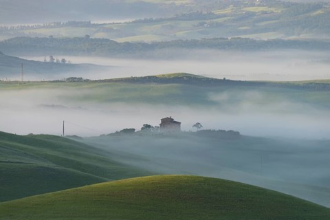 Landscape at sunrise around Volterra, Province of Pisa, Tuscany, Italy, Europe