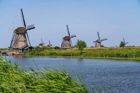 Kinderdijk, 18 windmills designed to pump water from the polders to utilise the land, one of the