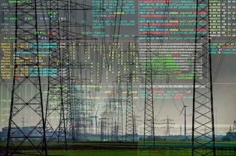 Symbolic image Critical infrastructure, blackout risk, cyberterrorism, extra-high voltage lines,