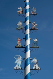 Maypole, craft guild tree, Mittenwald, Werdenfelser Land, Upper Bavaria, Bavaria, Germany, Europe