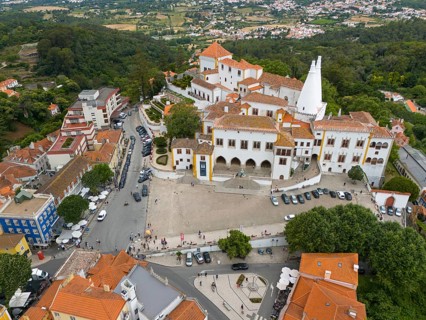 Aerial view of a historic palace surrounded by urban buildings and green areas, Royal Palace,