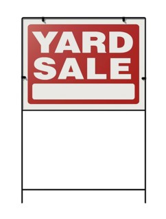 Yard sale real estate yard sign isolated on a white background