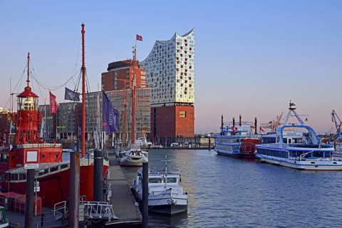 Europe, Germany, Hamburg, Elbe, harbour, Elbe Philharmonic Hall, historic lightship, restaurant,