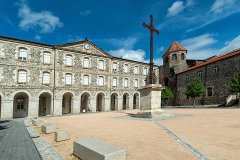 Le Monastier sur Gazeille on the Stevenson trail. Couvent square. Haute Loire. Auvergne-Rhone-Alpes