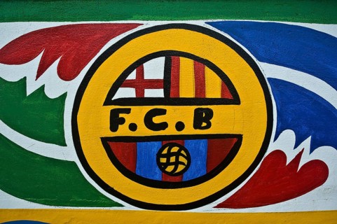 Logo of Football Club Barcelona drawn on a pirogue Senegal