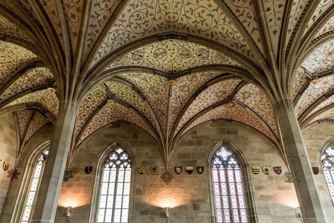 Interior view, summer refectory, Cistercian monastery Bebenhausen, Tübingen, Baden-Württemberg,