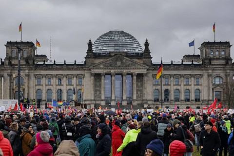 BERLIN, Germany, FEBRUARY 03: Demonstration at the Reichstag building under the motto 'We are the
