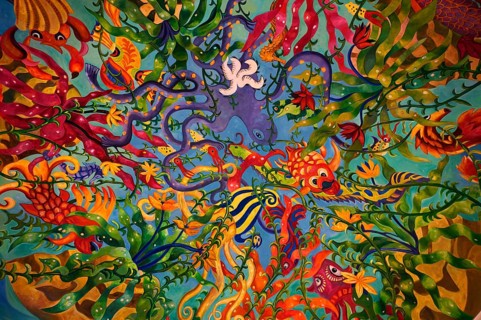 Interior, ceiling painting, Hotel Atlantis, the Palm Jumeirah, Dubai, United Arab Emirates, VAR,