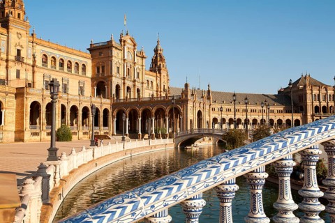 The Plaza de España, Seville, Spain built in 1928 for the Ibero-American Exposition of 1929. It is
