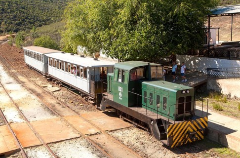 Old steam train used for tourist trips through the Rio Tinto mining area, Huelva province, Spain,