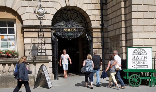 People outside the historic Guildhall market, Bath, Somerset, England, United Kingdom, Europe
