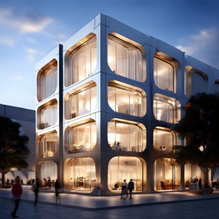 KI generated architectural structure melding computer aided design illustrations with genuine