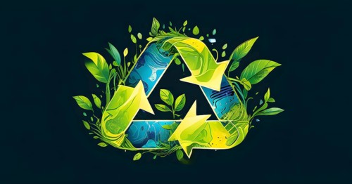 Recycling symbol morphing into growing plants and solar cells to symbolize the transformation of