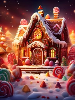 Abstract wallpaper illustration of of gingerbread house decoration, AI generated