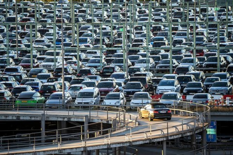 Full car park P2, at Cologne-Bonn Airport, North Rhine-Westphalia, Germany, Europe