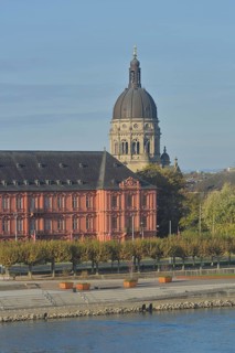 Baroque Electoral Palace and Christ Church with dome on the banks of the Rhine, Rhine, Old Town,