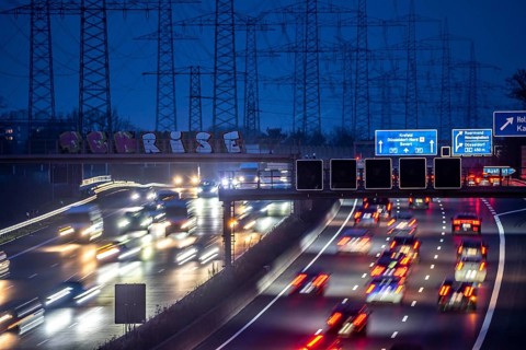 A57 motorway near Kaarst in the Rhine district of Neuss, view in the direction of the Kaarst