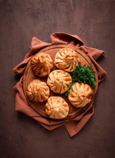 Deep-fried khinkali, khinkali with meat, traditional Georgian dish, no people