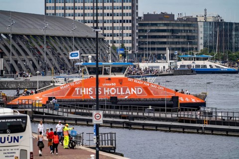 GVB ferries for pedestrians and cyclists across the river Ij, at Amsterdam Centraal station, free