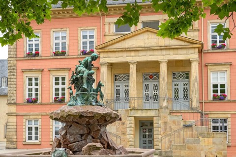 Fountain in front of Detmold Town Hall North Rhine-Westphalia Germany