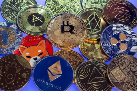 Various cryptocurrencies, symbol coins, optical placeholder for the digital currency, blockchain,