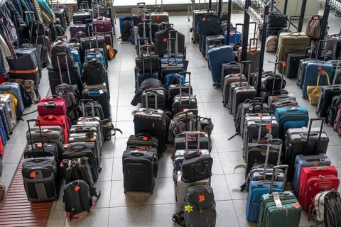 Luggage storage, cloakroom, in an exhibition hall, at the Hannover Messe, Lower Saxony, Germany,
