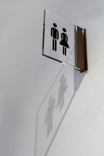 Transparent sign, indication of toilets, WC, with shade