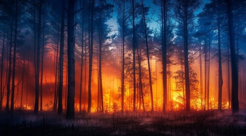 Natural disaster, forest fire raging, AI generated