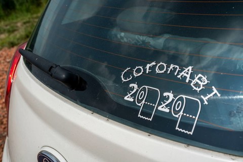 Sticker on a car, Abitur class of 2020 in the Corona crisis, CoronAbi 2020, vehicle of a student