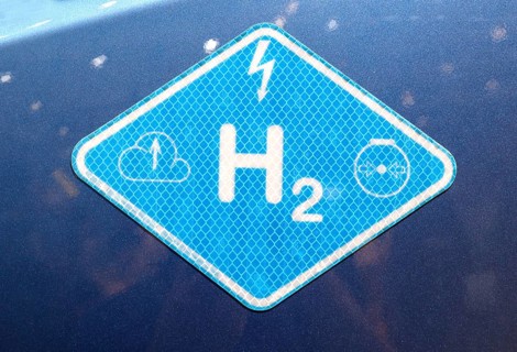 H2 hydrogen fuel cell logo on a Volvo truck at the IAA Transportation trade fair, Hanover,