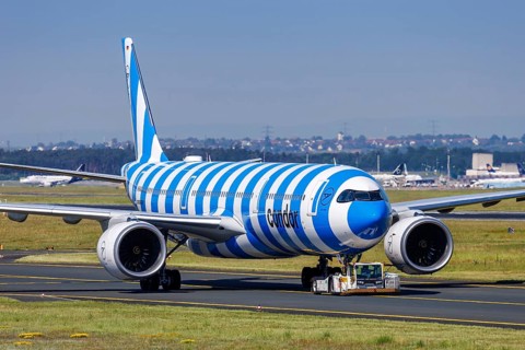 A Condor Airbus A330-900 aircraft with the registration number D-ANRN at Frankfurt Airport,