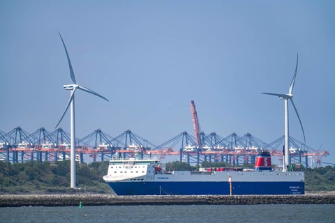 Roro ferry Jutlandia Sea, view from the Hoek van Holland to the harbour entrance to the Maasvlakt,