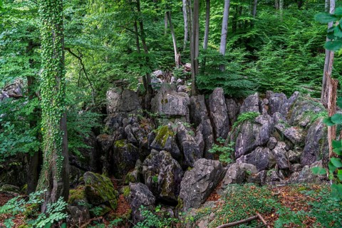 The Felsenmeer in Hemer, Sauerland, geotope, with rugged rock formations, nature reserve, North