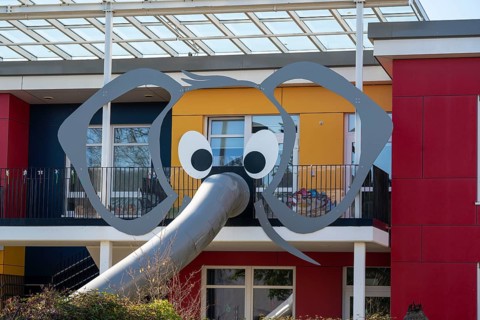 Elephant trunk slide at a day care centre in Essen, North Rhine-Westphalia, Germany, Europe